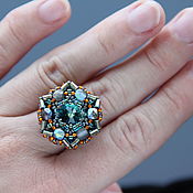 Украшения handmade. Livemaster - original item Beaded ring with Austrian crystal. Handmade.