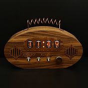 Настольные ламповые часы на индикаторах ИН-14 "Classic" (сапеле)