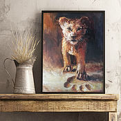 Картины и панно handmade. Livemaster - original item Lion cub, oil painting on canvas, gift to a child, in the nursery. Handmade.
