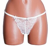 Винтаж handmade. Livemaster - original item Size: 44. Lace White Thong Panties. New!. Handmade.