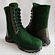 Botas de fieltro verde con cremallera y cordón h 18-22 unisex, Boots, Tomsk,  Фото №1