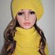 Комплект желтый: шапка-берет и шарф. Шапки. Дамское счастье. Интернет-магазин Ярмарка Мастеров.  Фото №2