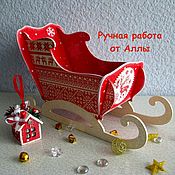 Для дома и интерьера ручной работы. Ярмарка Мастеров - ручная работа Короб: новогодние санки для подарков красные. Handmade.