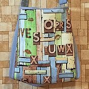 Turquoise tote, women's summer bag, shopper, eco-bag, linen (178)
