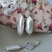 Украшения handmade. Livemaster - original item Earrings and pendant with large genuine Baroque pearls with cubic Zirconia. Handmade.