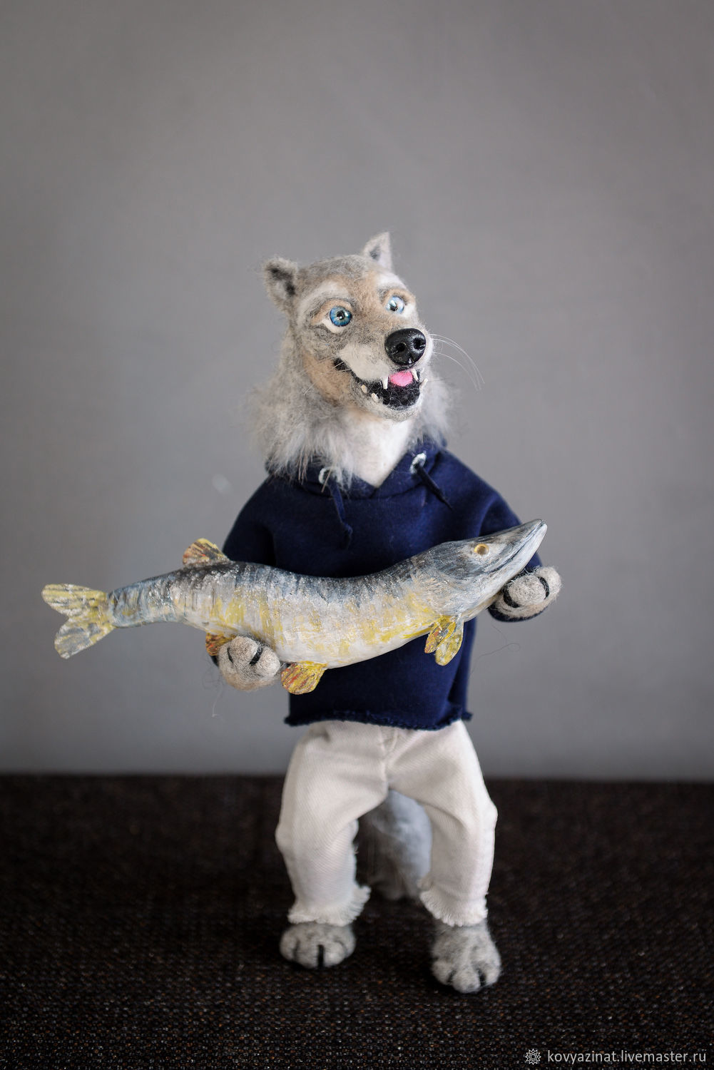 Волк удачливый рыбак, Войлочная игрушка, Лесной,  Фото №1