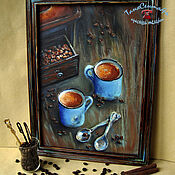 Картины и панно handmade. Livemaster - original item Painting oil painting still life coffee cup in a frame COFFEE TOGETHER. Handmade.