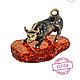 The bull is the symbol of the year. Figurine made of brass. amber stand, Christmas gifts, Kaliningrad,  Фото №1