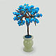 Miniature wood turquoise `happiness` in a vase of onyx
