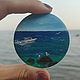 Brooch Boat in the sea. Miniature painting on canvas. Seascape, Brooches, Moscow,  Фото №1