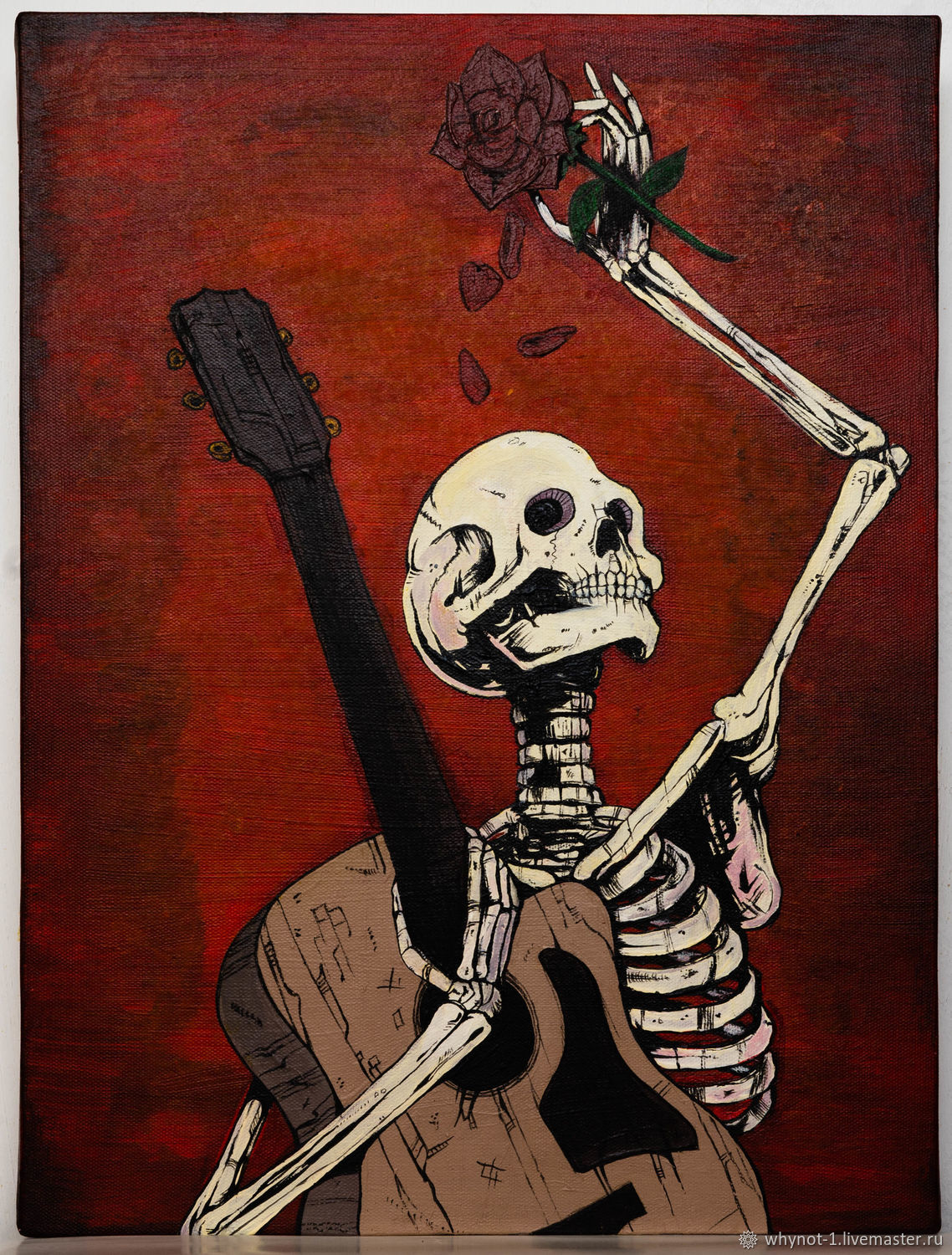 Картина "Скелет, гитара и роза", Картины, Москва,  Фото №1
