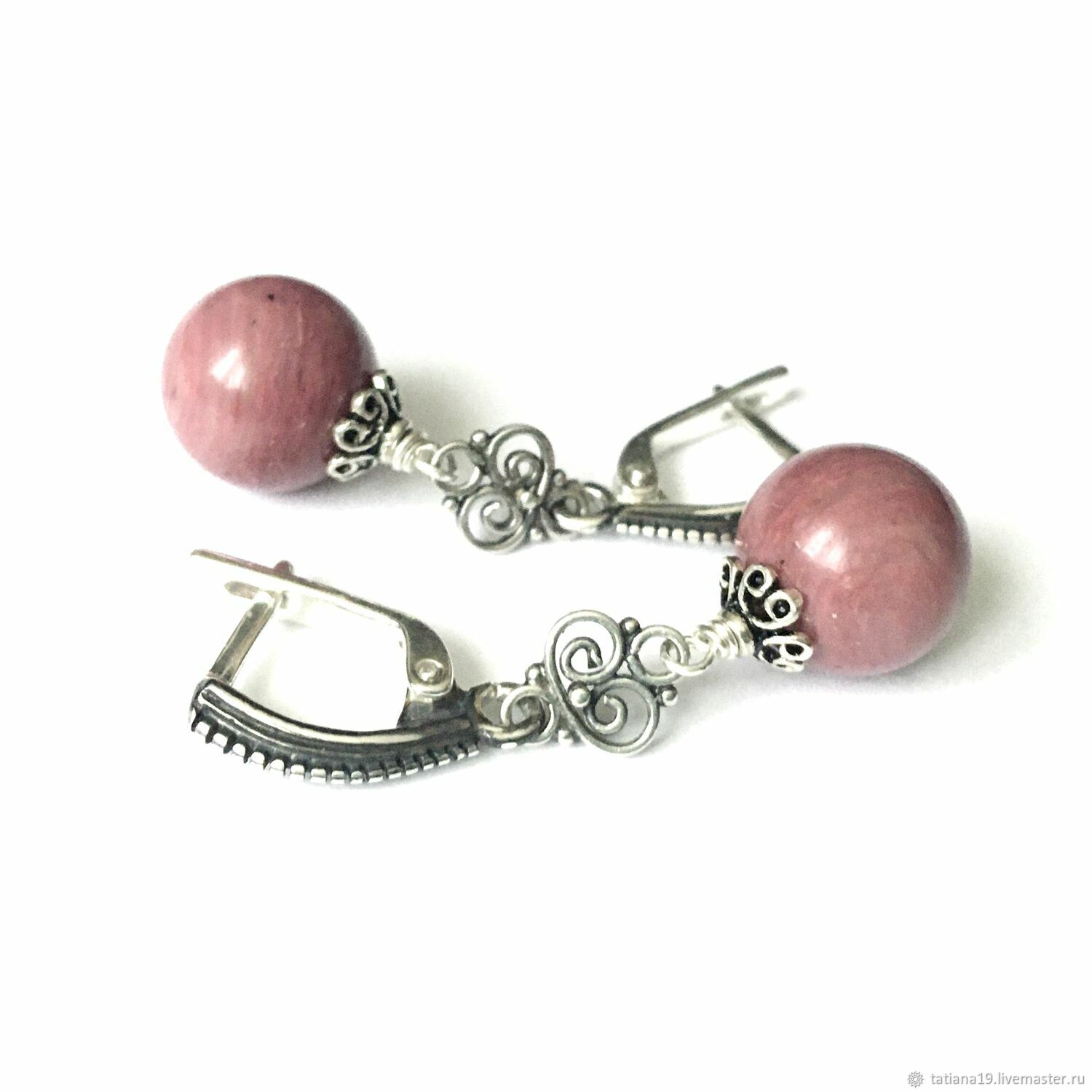 Серьги с родонитом Ягодный Винтаж серебряные стильный подарок женщине ...