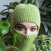 Аксессуары handmade. Livemaster - original item Green balaclava, warm hat, with ears, kiwi color, hood, gift. Handmade.