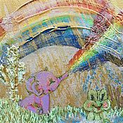 Картины и панно handmade. Livemaster - original item Painting for children with a rainbow and cartoon characters 