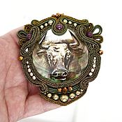 Украшения handmade. Livemaster - original item Brooch Bull. Gift Calf. Drawing in the form of a Bull on a lacquer miniature.. Handmade.