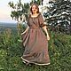 Loose linen dress in peasant style brown melange, Dresses, Kemerovo,  Фото №1