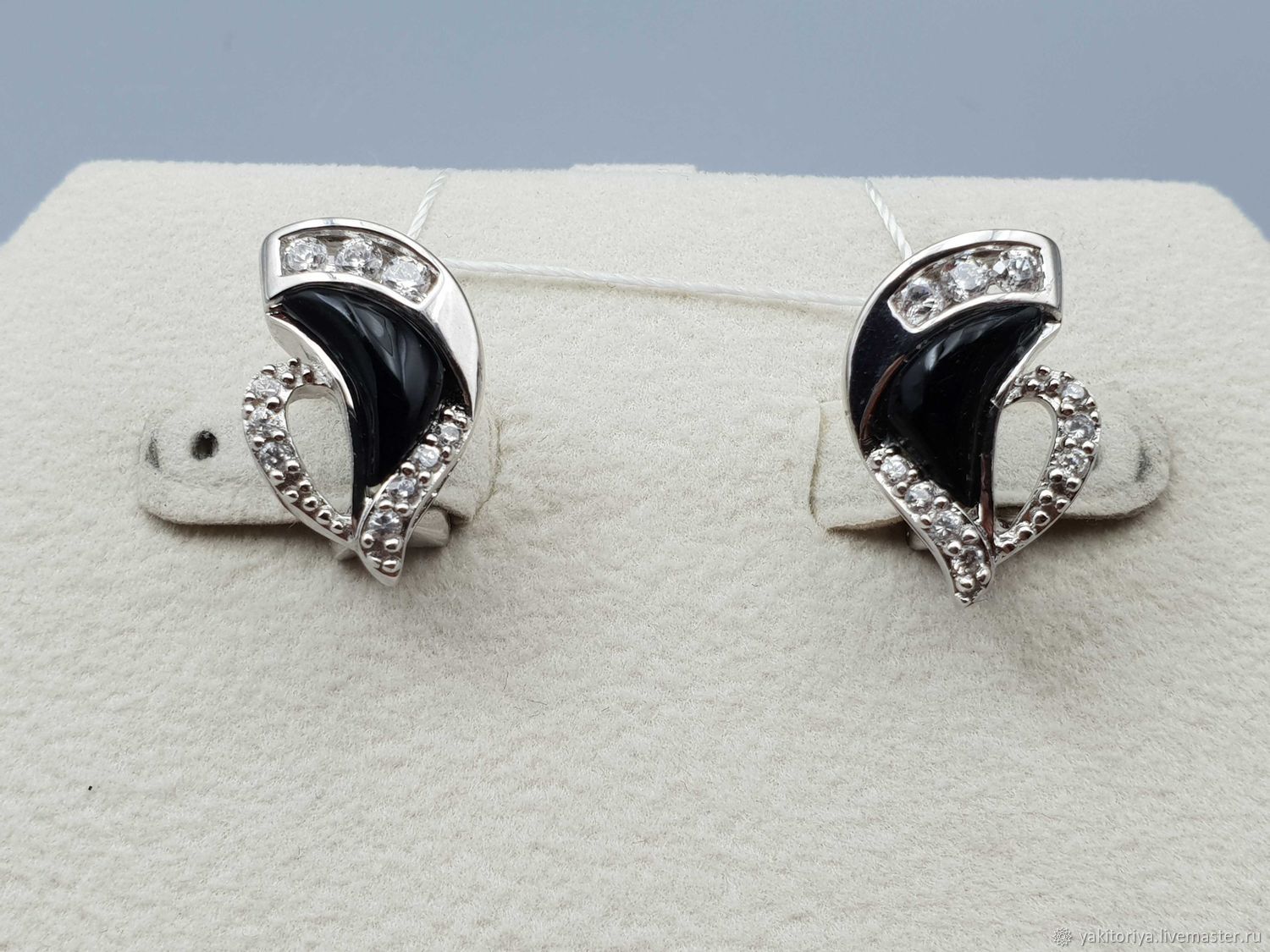 Silver earrings with black onyx and cubic zirconia, Earrings, Moscow,  Фото №1