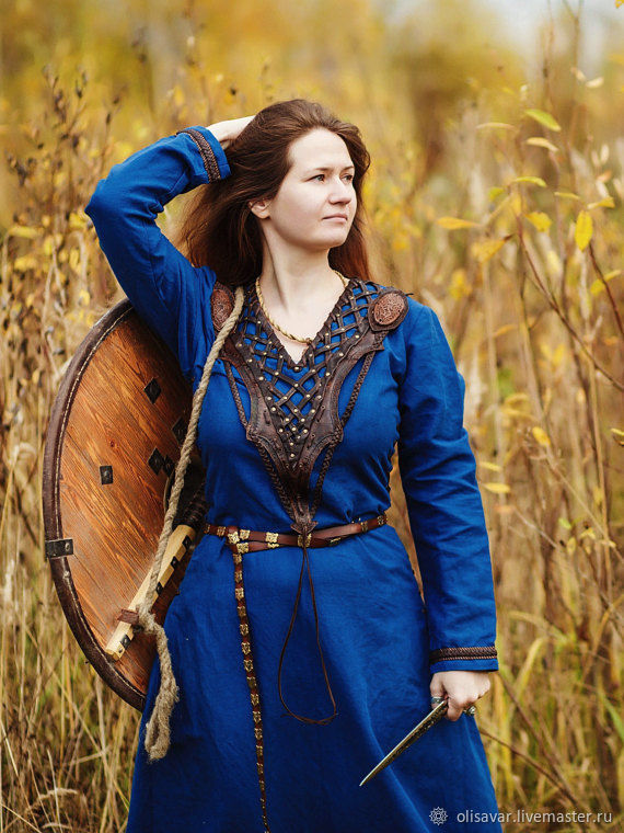 Medieval Fantasy Blue Linen Dress Lagertha – заказать на Ярмарке ...