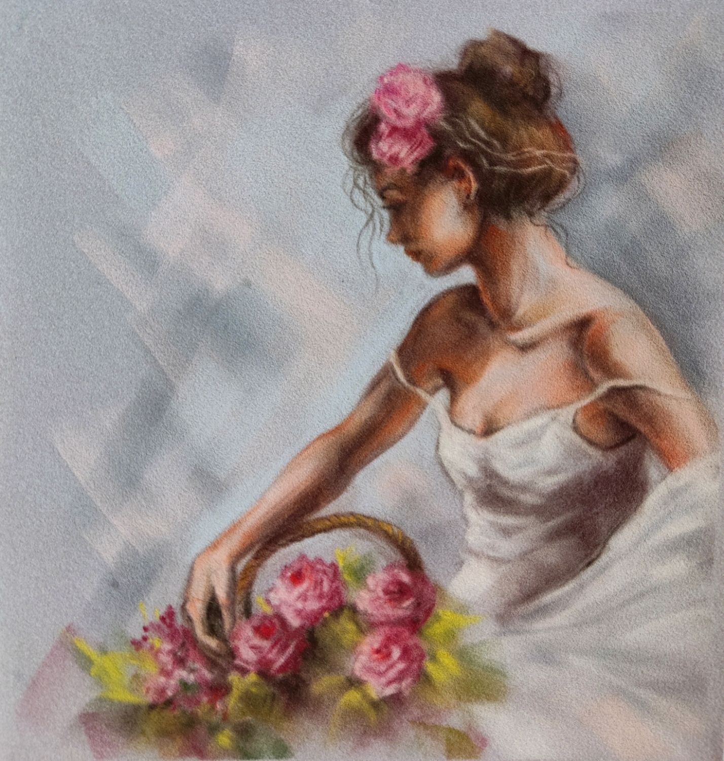 Девушка с цветами. Картина пастелью в интернет-магазине на Ярмарке ...