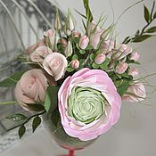 Цветы и флористика handmade. Livemaster - original item A bouquet of polymer clay in glass Pink roses. Miniature of flowers.. Handmade.