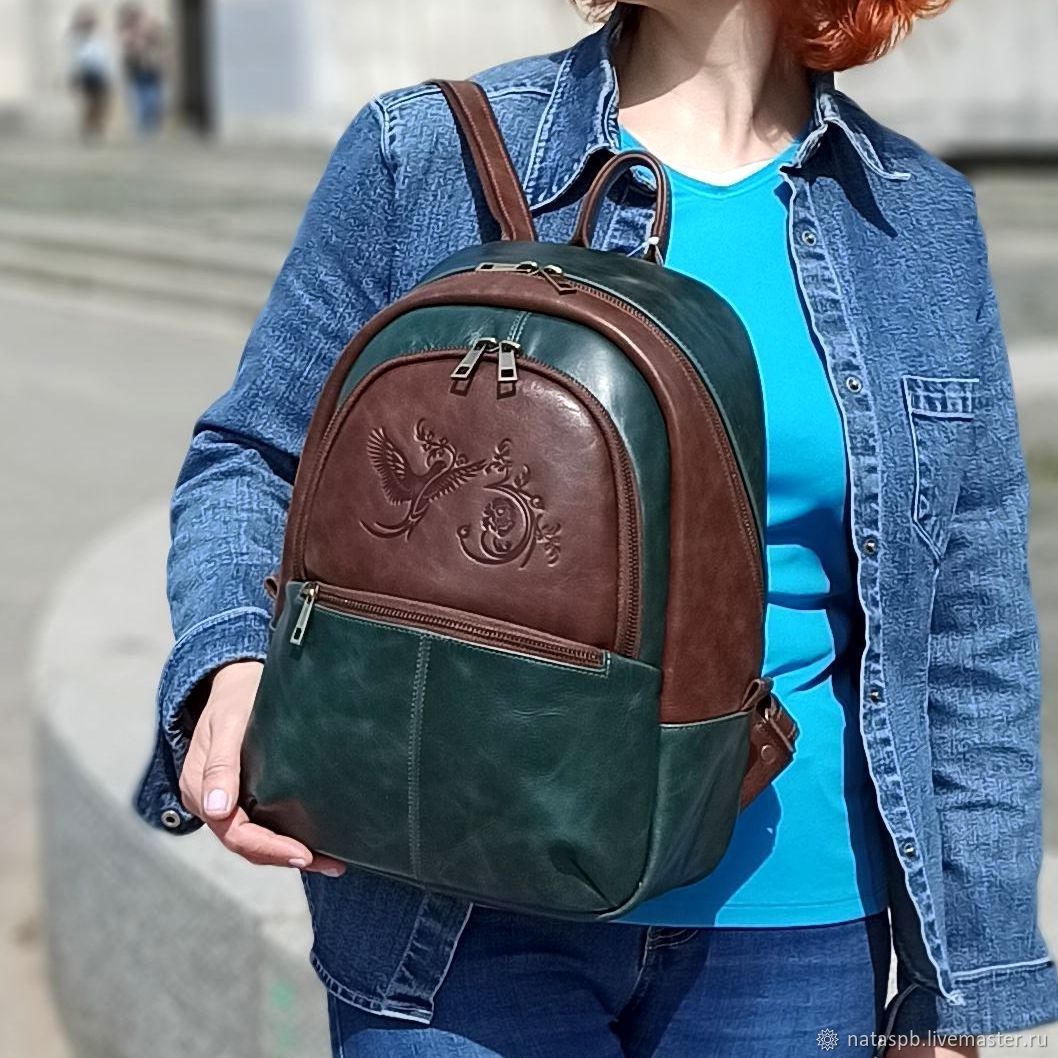  Рюкзак кожаный женский коричневый зеленый Анди Мод Р43-632-1, Рюкзаки, Санкт-Петербург,  Фото №1