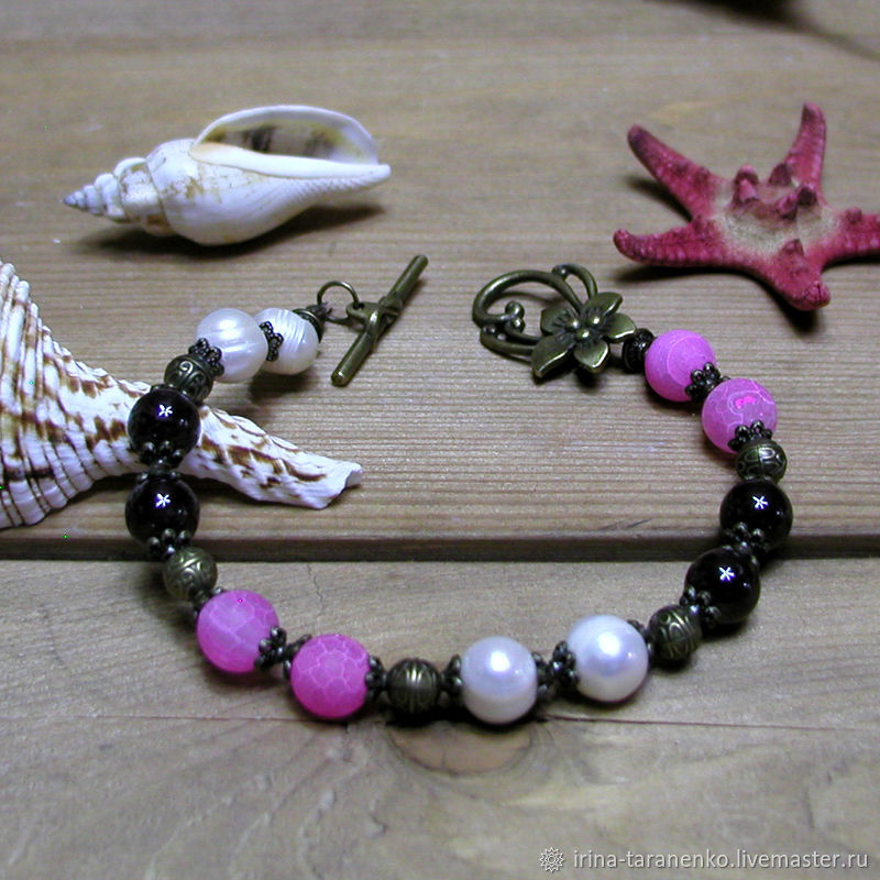 Agate, garnet and pearl bracelet ' Melody tenderness», Bead bracelet, Moscow,  Фото №1