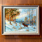 Картины и панно handmade. Livemaster - original item Pictures: Moose in winter forest. Handmade.