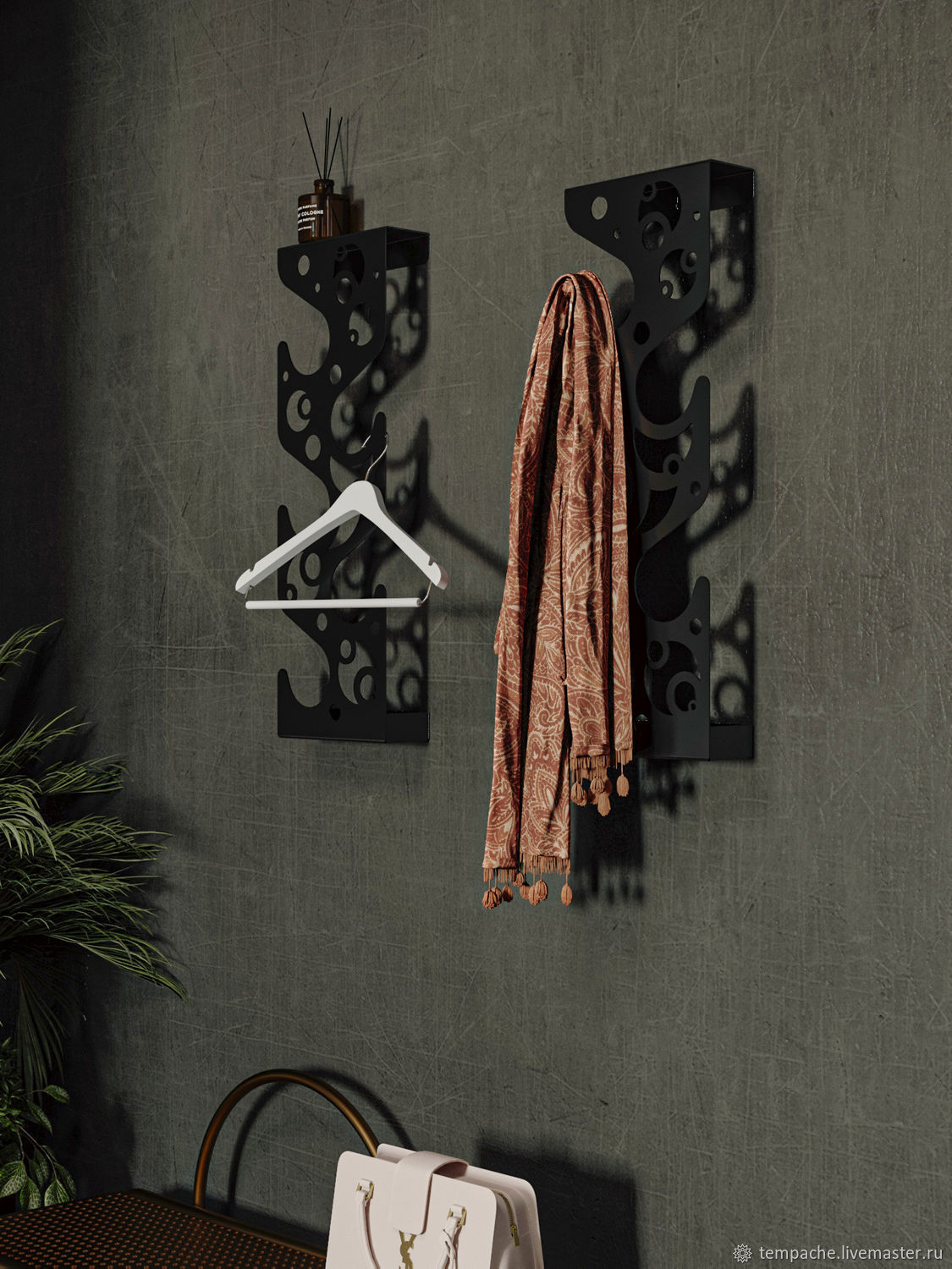 Вешалка в прихожую настенная для верхней одежды НОЧЬ, черная в интернет ...