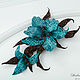 Necklace-brooch made of leather turquoise Lily. The author's the decoration of leather. Necklace. lanssveta. My Livemaster. Фото №6
