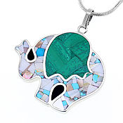 Украшения handmade. Livemaster - original item Pendant Elephant. Malachite, Turquoise, Mother Of Pearl. Natural stones. Handmade.
