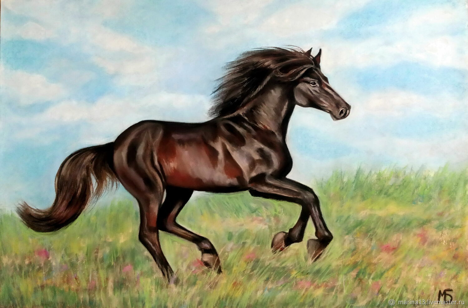 Бегущий черный конь фото
