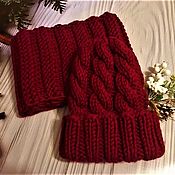 Аксессуары handmade. Livemaster - original item Winter cherry hat and Scarf made of thick yarn. Handmade.