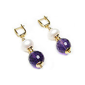 Украшения handmade. Livemaster - original item Pearl, amethyst and cubic zirconia earrings, long earrings gift. Handmade.