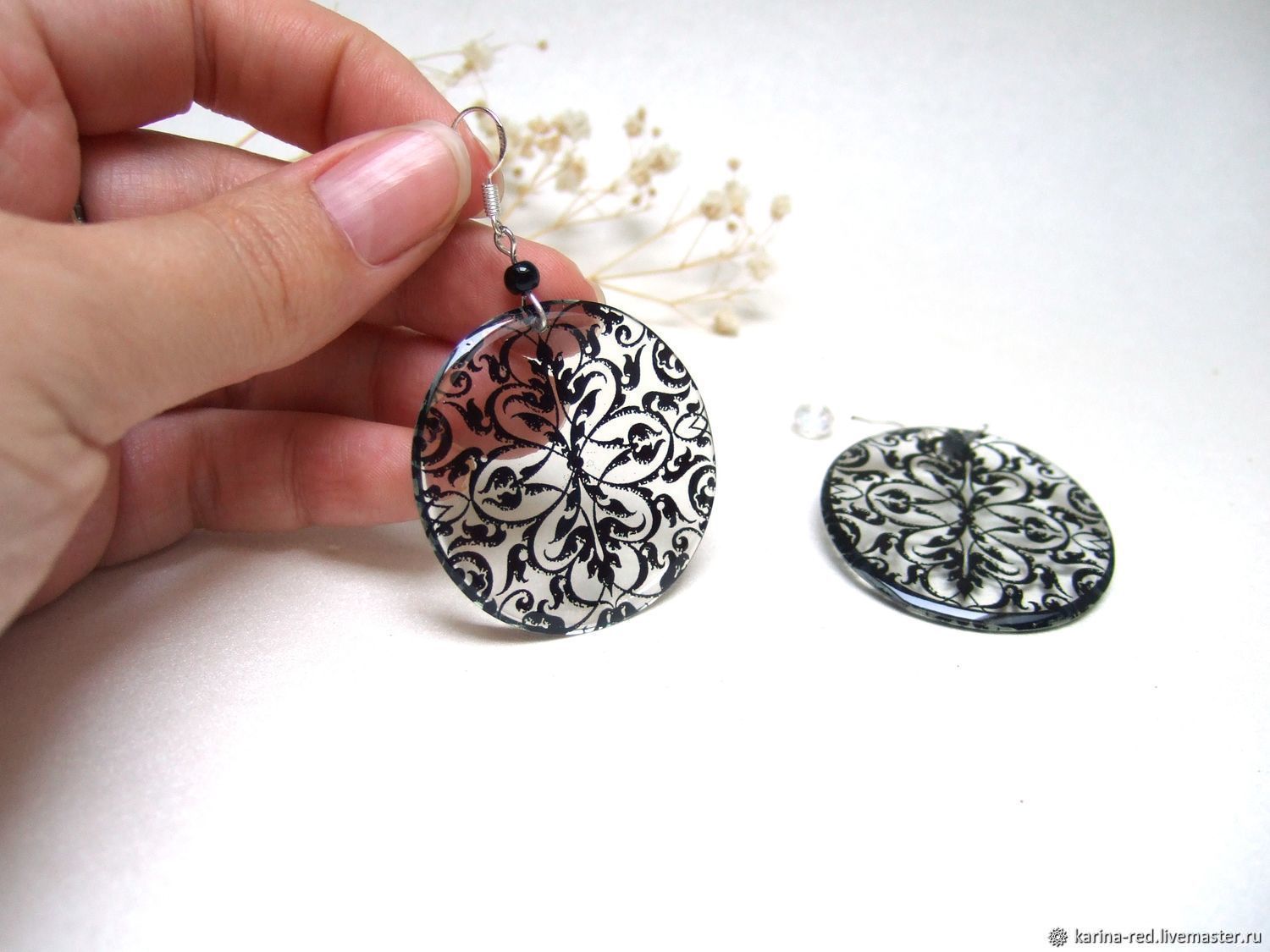 Transparent Earrings Round Earrings Black Lace Gothic Halloween, Earrings, Taganrog,  Фото №1