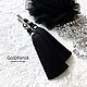 Earrings-brush black silver silk agate rhodium se.glass, Tassel earrings, Kingisepp,  Фото №1