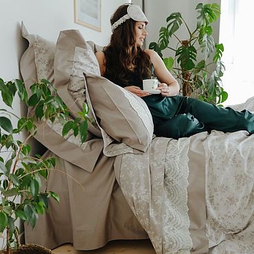 Для дома и интерьера ручной работы. Ярмарка Мастеров - ручная работа "Earl Gray"-постельное белье из ПРЕМИУМ сатина 1,5 спальный. Handmade.