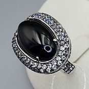 Украшения handmade. Livemaster - original item Silver ring with black onyx 24h12 mm and cubic zirconia. Handmade.