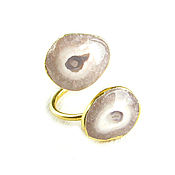 Украшения handmade. Livemaster - original item Beige ring with quartz, ring with two stones dimensionless. Handmade.