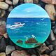 Brooch Boat in the sea. Miniature painting on canvas. Seascape. Brooches. giftsalad. My Livemaster. Фото №4