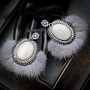 Украшения handmade. Livemaster - original item Mink earrings with white mother-of-pearl 