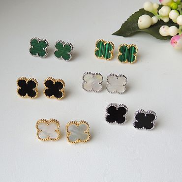  ручной работы. Ярмарка Мастеров - ручная работа Серьги со стилизованным клевером (гвоздики). Handmade.