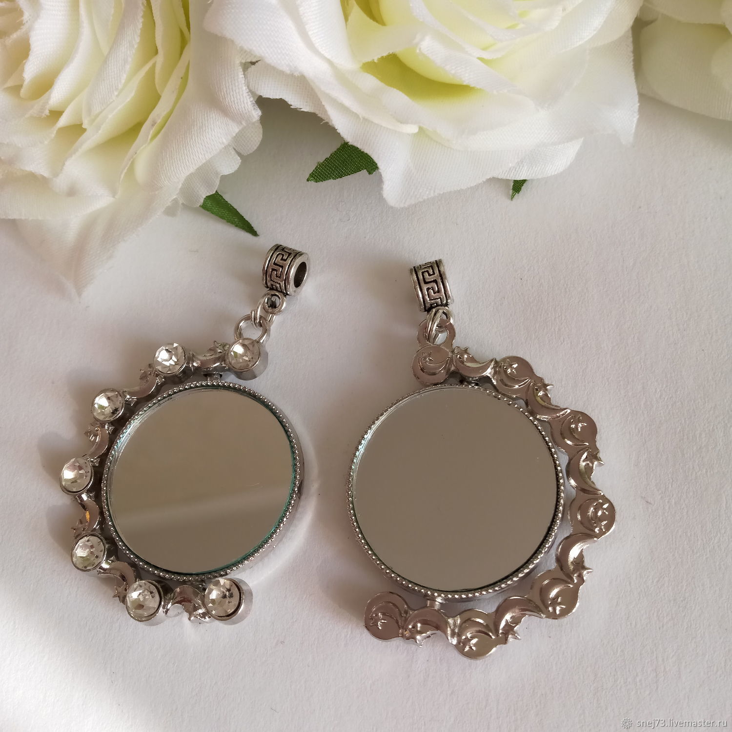 Кулон с зеркалом двухсторонний амулет оберег от сглаза со стразами ...