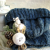 Аксессуары handmade. Livemaster - original item Knitted hat and warm denim-colored snood. Handmade.