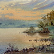 Картина акварелью "Вечер над рекой" (21 на 29,7см) А4
