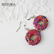 Украшения handmade. Livemaster - original item Donuts Polymer Clay Earrings Pink Donut Earrings for Girls. Handmade.