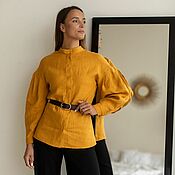 Одежда handmade. Livemaster - original item Women`s linen shirt Lyudmila, mustard color. Handmade.
