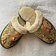 Women's sheepskin slippers with fabric, Slippers, Moscow,  Фото №1