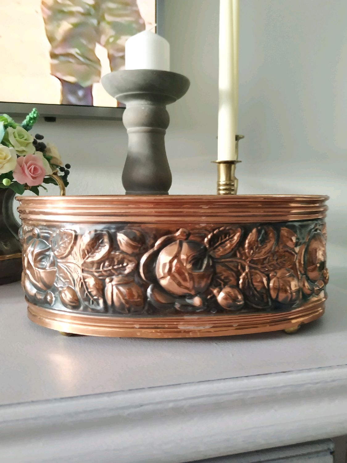 Винтаж: Овальное кашпо из металла (латуни?). Кашпо для цветов ...