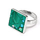 Ring 'Square'. Malachite and turquoise. Size 17.5-18, Rings, Moscow,  Фото №1