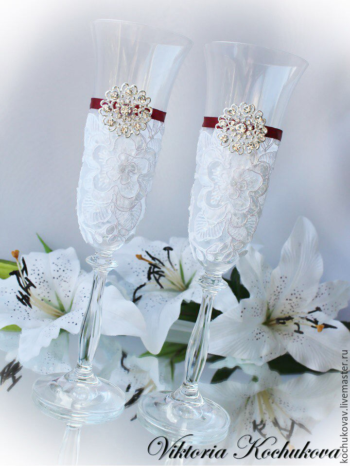 Нежные свадебные бокалы с кружевом* | Wedding, Wedding glasses, Wedding dresses lace